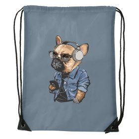 Francia bulldog zenét hallgat - Sport táska szürke