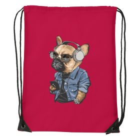 Francia bulldog zenét hallgat - Sport táska piros