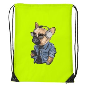 Francia bulldog zenét hallgat - Sport táska sárga