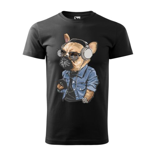 Póló Francia bulldog zenét hallgat  mintával - Fekete M méretben
