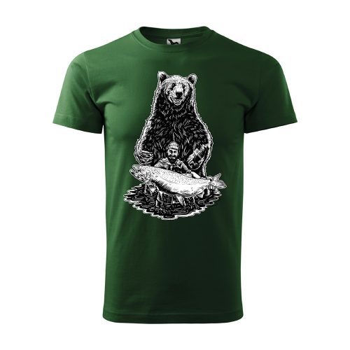 Póló Horgász és a medve  mintával - Zöld L méretben