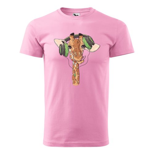 Póló Zsiráf fejhallgatóval  mintával - Rózsaszín L méretben
