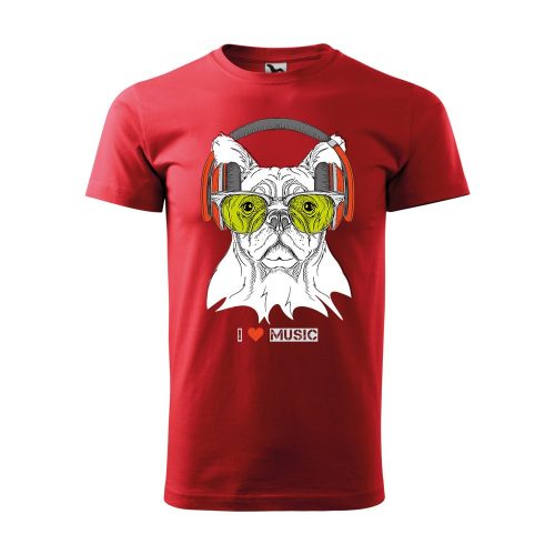 Póló Zenét hallgató kutya  mintával - Piros XL méretben