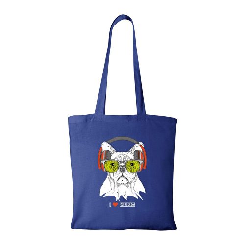Zenét hallgató kutya - Bevásárló táska kék