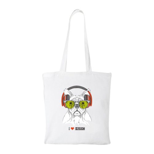 Zenét hallgató kutya - Bevásárló táska fehér