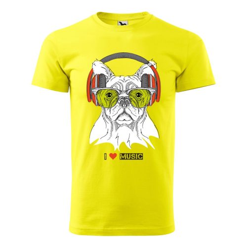 Póló Zenét hallgató kutya  mintával - Sárga XXL méretben