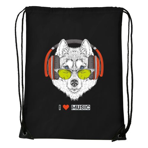 Zenét hallgató farkas - Sport táska fekete