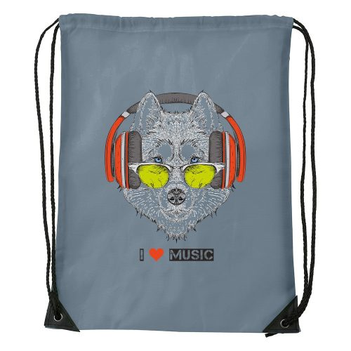 Zenét hallgató farkas - Sport táska szürke