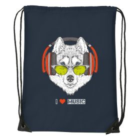 Zenét hallgató farkas - Sport táska navy kék