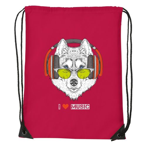 Zenét hallgató farkas - Sport táska piros