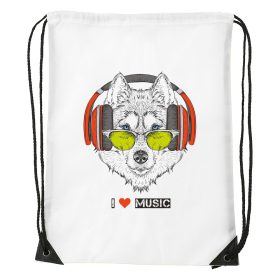 Zenét hallgató farkas - Sport táska fehér
