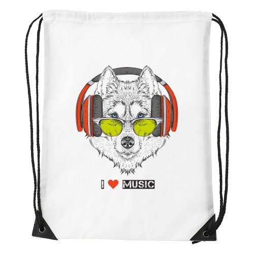 Zenét hallgató farkas - Sport táska fehér
