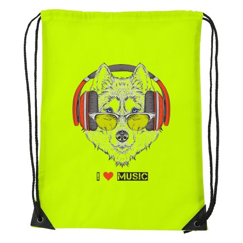 Zenét hallgató farkas - Sport táska sárga