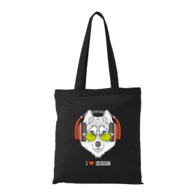 Zenét hallgató farkas - Bevásárló táska fekete