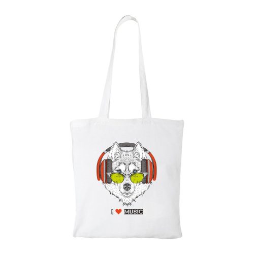 Zenét hallgató farkas - Bevásárló táska fehér