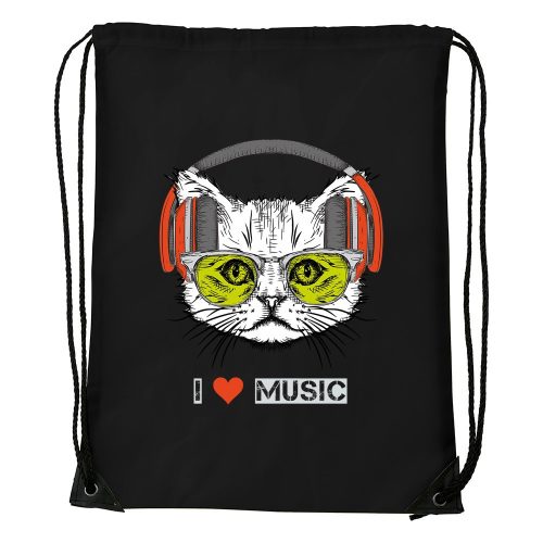 Zenét hallgató cica - Sport táska fekete