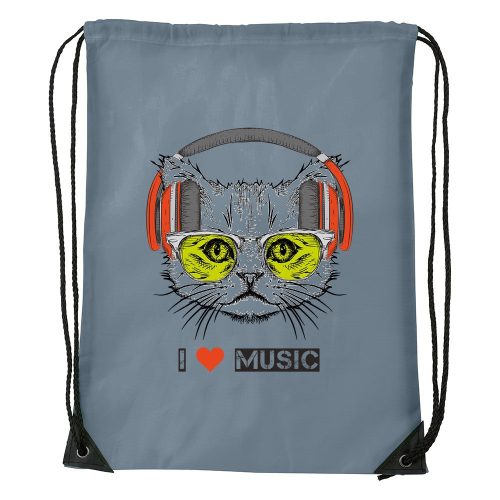 Zenét hallgató cica - Sport táska szürke