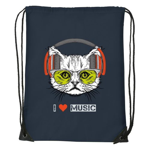 Zenét hallgató cica - Sport táska navy kék
