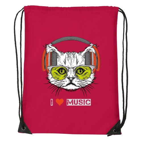 Zenét hallgató cica - Sport táska piros