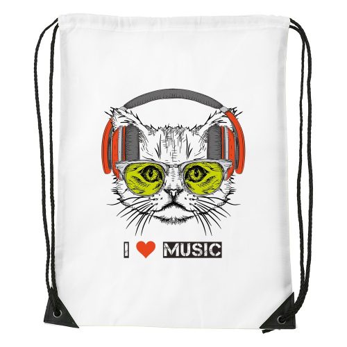 Zenét hallgató cica - Sport táska fehér