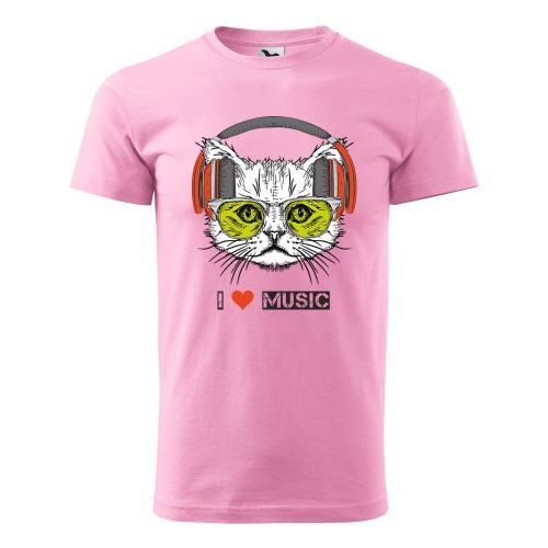 Póló Zenét hallgató cica  mintával - Rózsaszín XL méretben