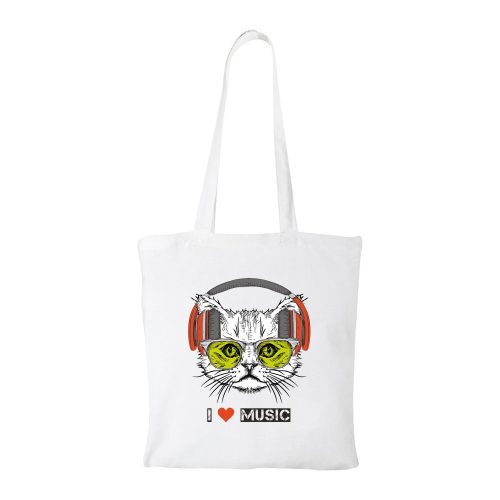 Zenét hallgató cica - Bevásárló táska fehér