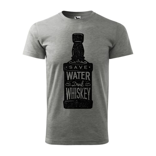 Póló Save water drink whiskey  mintával - Szürke L méretben