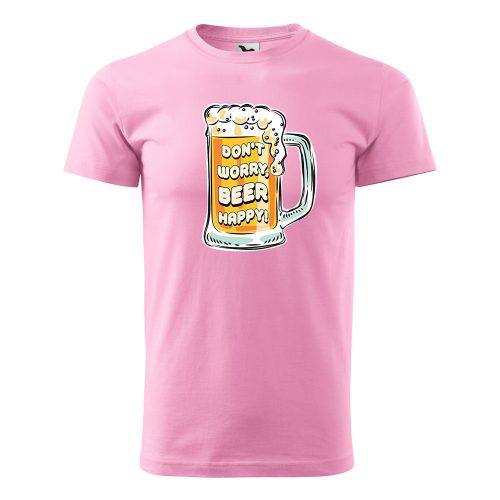 Póló Dont worry, beer happy  mintával - Rózsaszín L méretben