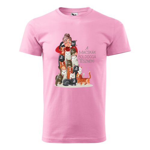 Póló A macskák boldoggá tesznek  mintával - Rózsaszín L méretben