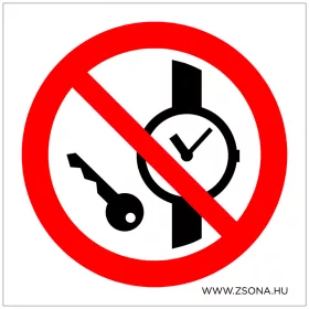   Fém vagy óra viselése tilos! Öntapadós matrica 100x100 mm