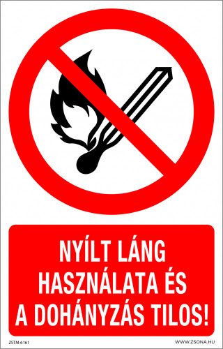 Nyílt láng használata és a dohányzás tilos! Műanyag tábla 160x250 mm