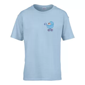   Detské tričko ceduľka škôlka so vzorom kočíka Svetlomodrá 110 veľ