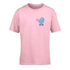   Detské tričko škôlka nápis so vzorom kočíka Ružová 110 veľ