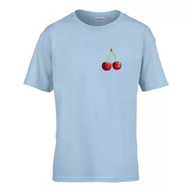   Detské tričko ceduľka škôlka s čerešňovým vzorom Svetlomodrá 110 veľ