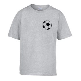  Detské tričko s nápisom škôlka s futbalovým vzorom. Šedá veľkosť 110