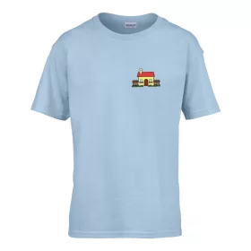   Detské tričko s nápisom škôlka so vzorom domčeka Svetlomodrá 110 veľ