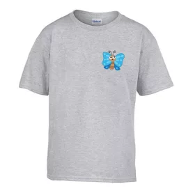   Detské tričko s nápisom škôlka Modré so vzorom motýľa Sivá veľkosť 110