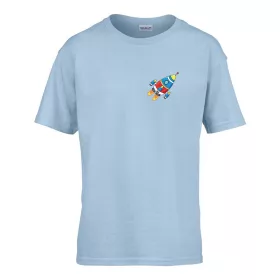   Detské tričko s nápisom škôlka s raketovým vzorom Svetlomodré 110 veľ