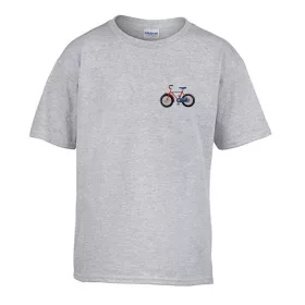  Detské tričko s nápisom škôlka s cyklistickým vzorom. Šedá veľkosť 110