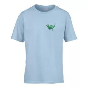   Detské tričko ceduľka škôlka so vzorom dinosaura Svetlomodrá 110 veľ