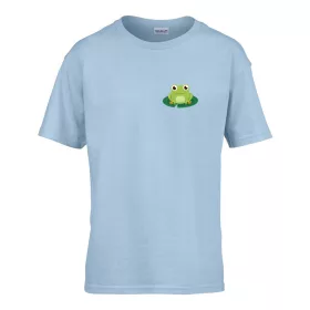   Detské tričko ceduľka škôlka so vzorom žaby Svetlomodrá 110 veľ