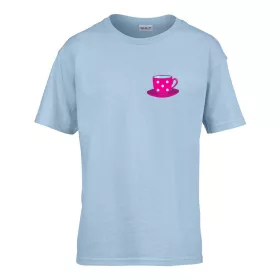   Detské tričko s nápisom škôlka Ružové s bodkovaným vzorom hrnčeka Svetlomodrá 158 veľ