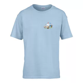   Detské tričko školská tabuľa so vzorom policajného auta Svetlomodrá 110 veľ