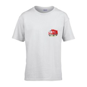   Detské tričko školská tabuľa so vzorom hasičského auta Biela 158 veľ