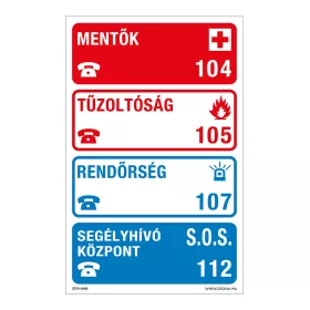 Segélykérő telefonszámok Öntapadós matrica 160x100 mm