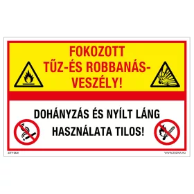  Fokozott tűz-és robbanásveszély! Dohányzás és nyílt láng használata tilos! Öntapadós matrica 160x100
