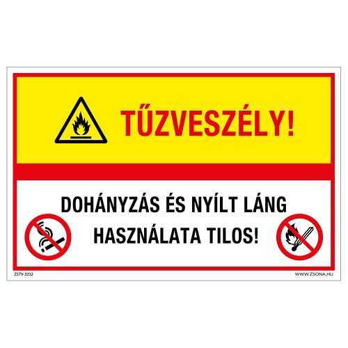 Tűzveszély! Dohányzás és nyílt láng használata tilos! Alumínium tábla 160x250 mm