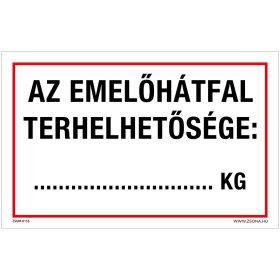   Az emelőhátfal terhelhetősége Öntapadós matrica 160x100 mm