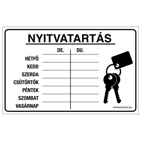 Nyitvatartás Öntapadós matrica 160x250 mm