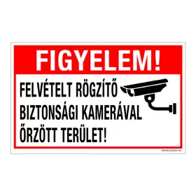   Figyelem! Felvételt rögzítő biztonsági kamerával őrzött terület! Öntapadós matrica 160x100 mm